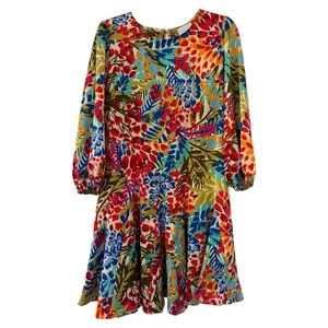 Sugarlips Floral Print Crew Neck Long Balloon Sleeve Mini Dress Size Large